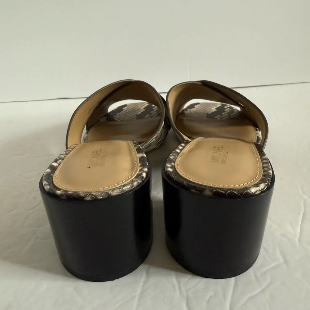 Michael Kors Brown Snake Print Mules Slides Chunky Block Heel Sandals Women 7